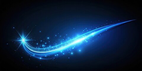 Bright blue glow swoosh on dark space background with subtle starlight effects and soft gradient transitions