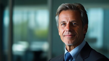 Naklejka premium business portrait of professional man, blurred office in background