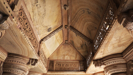 Intricate carvings in the interior of Gwalior fort, Madhya Pradesh, India
