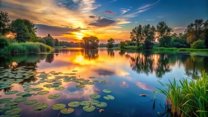 Obraz premium A serene lake with a sunset