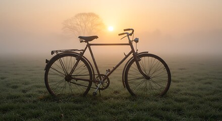 Fototapeta premium Bicycle in Field at Sunrise