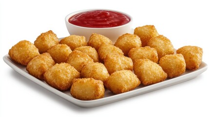 Crispy Golden Bite-Sized Snacks on Plate with Dipping Sauce