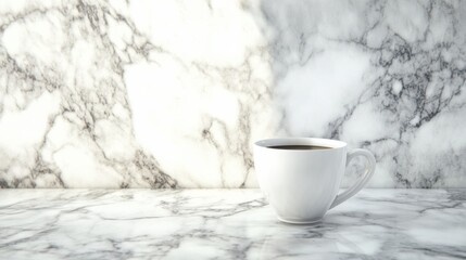 Elegant White Coffee Cup on Marble Background with Natural Lighting and Shadows