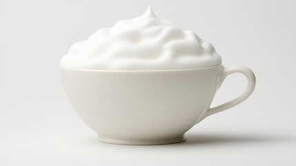 Whipped Cream in a White Ceramic Bowl on Neutral Background for Culinary Purposes