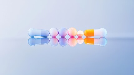 Colorful Capsules and Spheres on Reflective Surface for Health and Wellness Projects