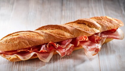 crusty fresh baguette filled with crispy bacon