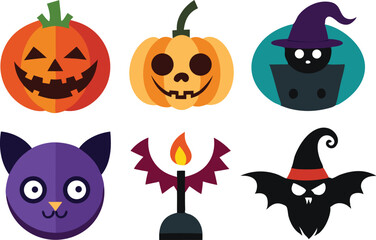 Fototapeta premium Halloween vector clipart set with jack o lantern and spooky witch