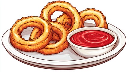 Crispy Onion Rings with Ketchup on a White Plate Delicious Appetizer Snack