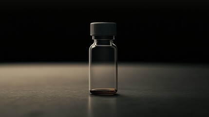 Clear Glass Bottle with Cork Lid on Dark Surface in Studio Lighting
