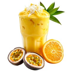 Vibrant highdefinition image of passionfruit smoothie and fruits