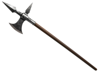 Medieval three pointed war axe isolated on transparent background