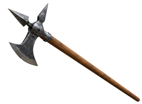 Medieval three pointed war axe isolated on transparent background