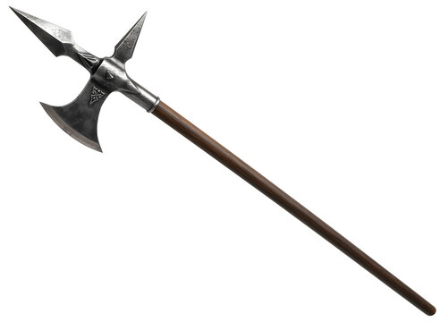 Medieval three pointed war axe isolated on transparent background