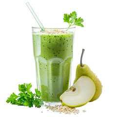 Highquality commercial photo of green smoothie with pear parsley hemp