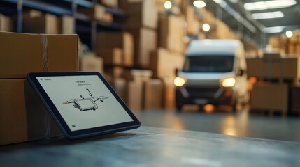 Obraz premium digital tablet showing delivery tracking with animated line movement and destinations