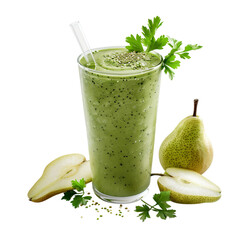 Highquality commercial photo of green smoothie with pear parsley hemp