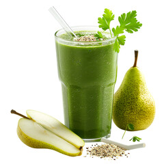 Highquality commercial photo of green smoothie with pear parsley hemp