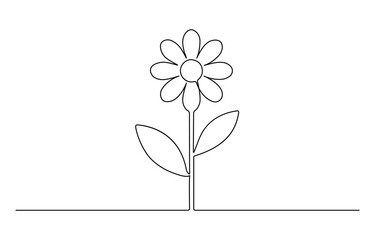 One single line drawing of beauty daisy flower isolated on white background. Beautiful flower concept hand draw design for posters, Black and white art, Continuous one single minimal line drawing.