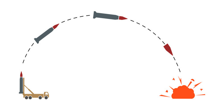 Vector illustration of ballistic missile attack process.
