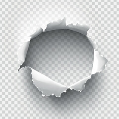 ragged Hole torn in ripped paper on transparent background