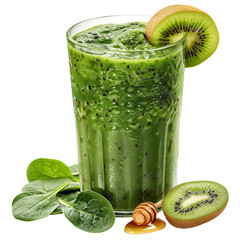 Vivid green smoothie with kiwis spinach honey in glass
