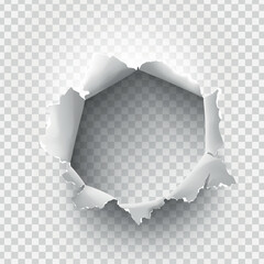 ragged Hole torn in ripped paper on transparent background