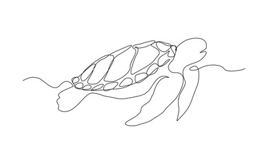 Continuous line of sea turtle marine underwater aquatic ocean animal reptile wildlife sketch drawing editable stroke vector illustration
