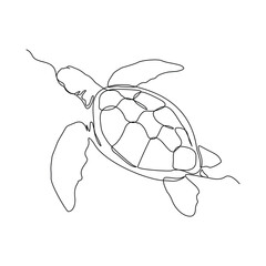 Continuous line of sea turtle marine underwater aquatic ocean animal reptile wildlife sketch drawing editable stroke vector illustration