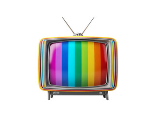 Retro television set with rainbow test pattern on black background, Isolated On White, Png Transparent
