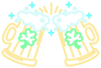 Neon Glowing Beer  Shamrocks Logo Illustration