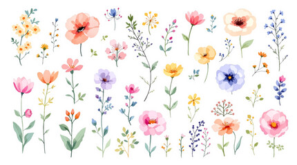 Set of watercolor flowers, Clipart watercolor flowers