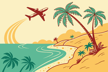 Exotic Summer Trip Flyer with Plane and Ocean View
