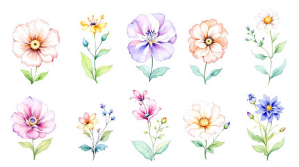 Set of watercolor flowers, Clipart watercolor flowers