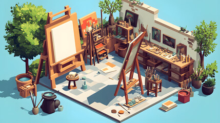 Pixel Art Outdoor Art Studio Easels Sculp