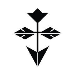 Arrow Symbol and Cross Design on White Background 