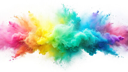 A vibrant rainbow powder explosion isolated on white background