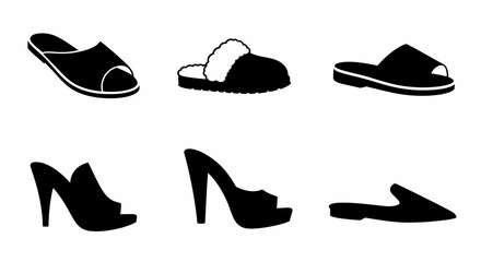 Black And White Shoe Silhouettes Assortment Footwear Fashion Vector Set