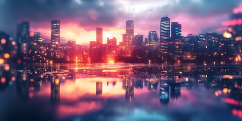 Obraz premium Epic Cityscape Vibrant Night Skyline Stunning Urban Panorama