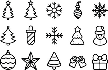 Fototapeta premium Christmas Icons Set Outline Vector Clipart