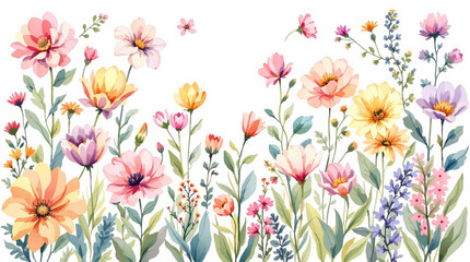 Set of spring flowers watercolor, set of colorful flowers