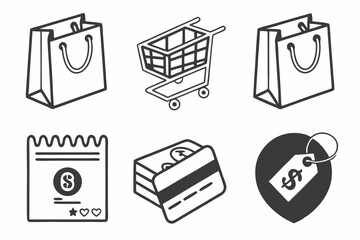 Shopping icons with bags cart money and price tag isolated on white