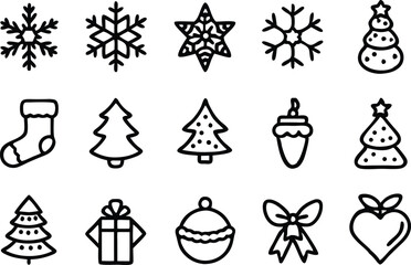 Fototapeta premium Christmas Icons Set Outline Vector Clipart