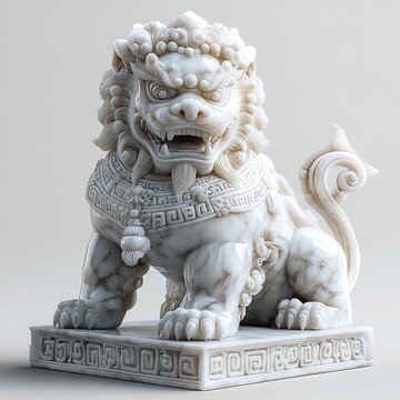 White stone foo dog guardian statue high resolution picture