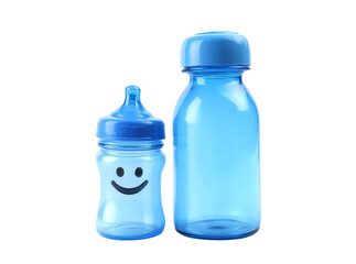 Blue plastic baby bottle and water bottle set, Isolated On White, Png Transparent
