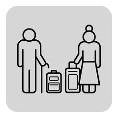 Elderly couple standing together with their suitcases, ready for journey. Seniors preparing to explore new places