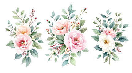Set bouquet of flowers watrecolor