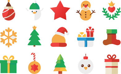 Festive christmas icons set on white background