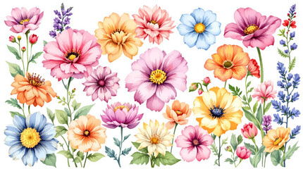 Set Spring flowers and butterflies Watercolor © Wildflower