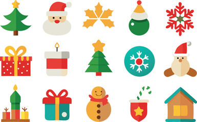 Flat christmas icons and elements set isolated