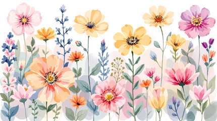 Set Spring flowers and butterflies Watercolor